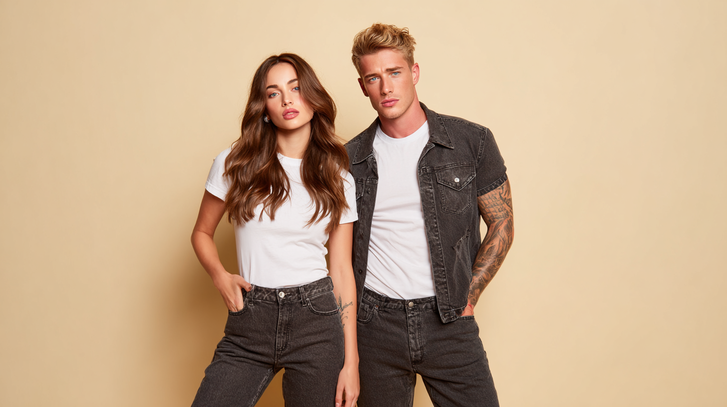mens bestbasics hero picture men and women in basic denim jeans and a white t shirt