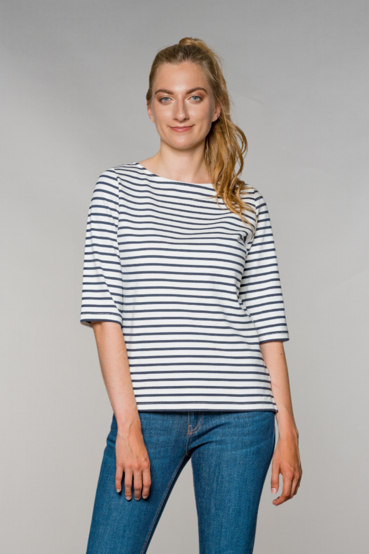 fv-Ali:na | Shirt | Round neck | ¾ sleeve | striped